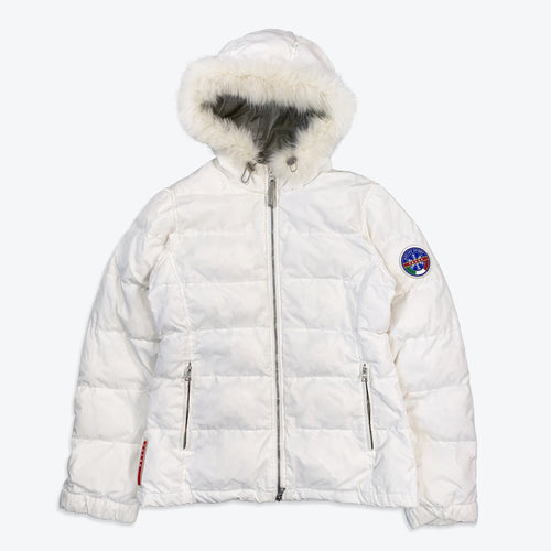 Prada Fox Fur Trim Puffer Jacket (White)