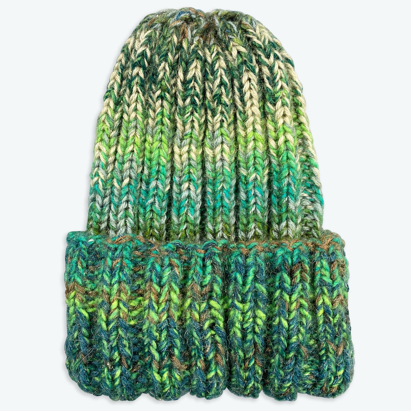 Hand Knitted Vintage Beanie (Green Mix)